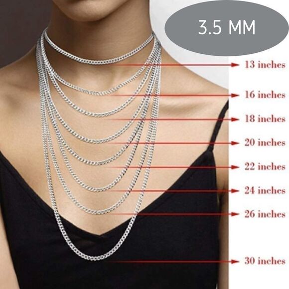 Sterling Silver Cuban Curb Chain Necklace - Picture 1 of 10